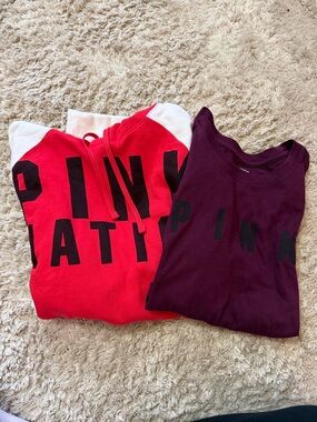 PINK Victoria's Secret Red & Plum Logo Sweatshirts Set